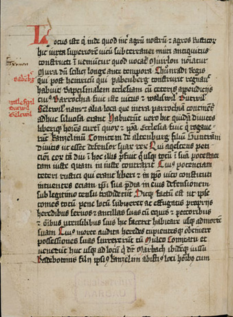 A page of the Acta Murensia, written at Muri Abbey about 1140